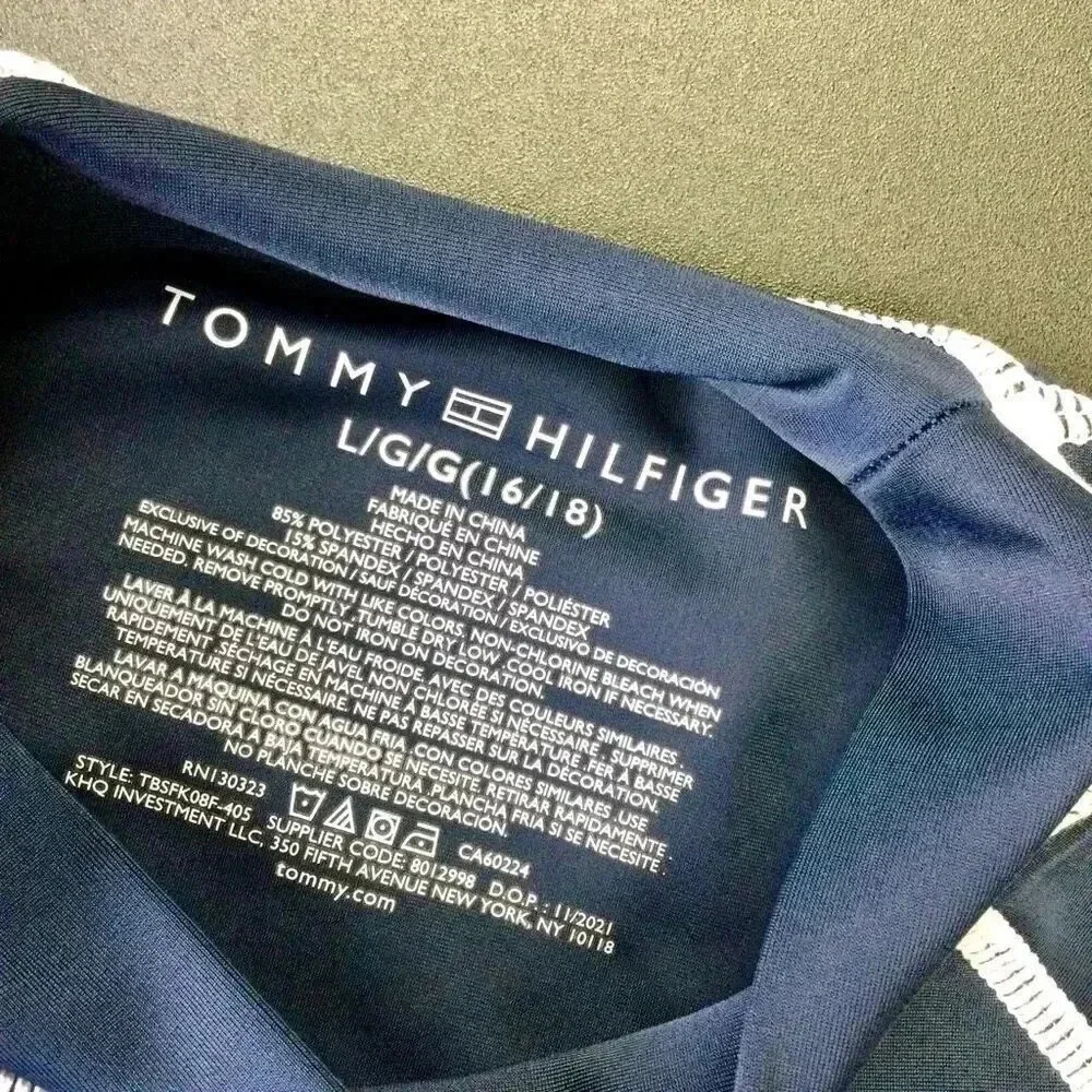 NWT Tommy Hilfiger Boy's Navy Blazer Short Sleeve Mock Neck Rashguard Size Large